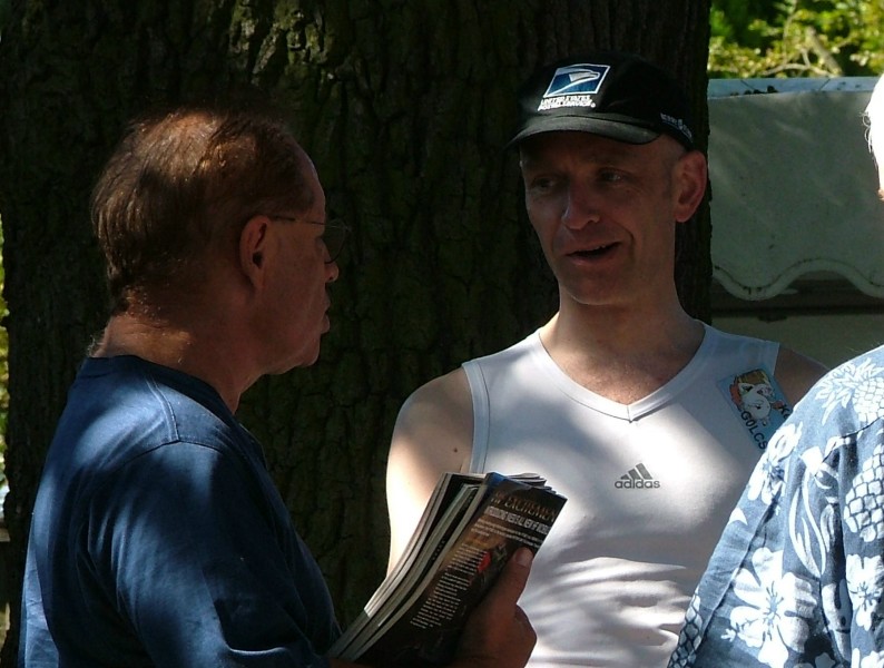 ../Images/Kerry, G0LCS giving Jimmy, W6JKV some reading material in the form of Radcoms.jpg